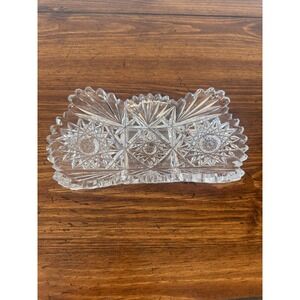 Vintage American Brilliant Cut Glass Celery Dish Relish Tray Starburst Pattern